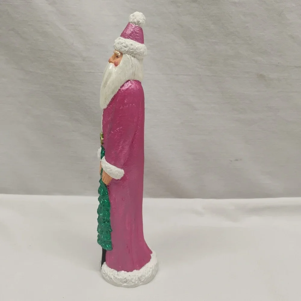 Vintage Folk Art PINK Rustic Santa 7.25
